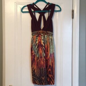 Arden B Purple Multicolor Printed Halter Dress